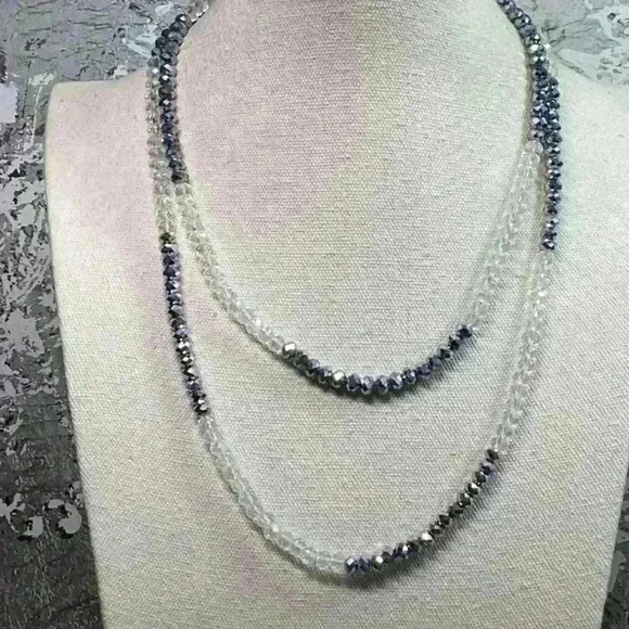 AB Clear and Silver Glass Necklace Vintage - Picture 1 of 4